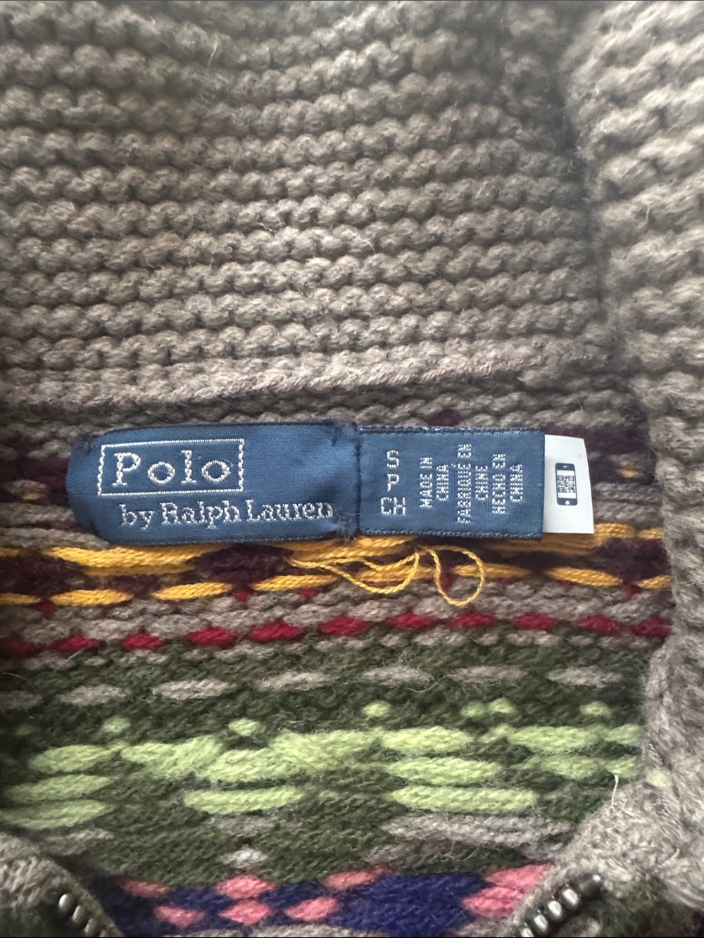 Ralph Lauren Polo Bear Wool Zip Cardigan Fair Isle Small - Picture 8 of 9